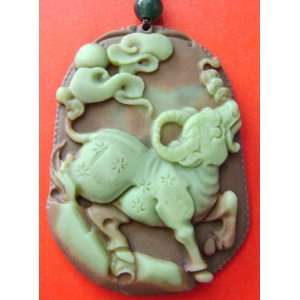  Two Layer Stone Chinese Zodiac Ox Cow Coins Amulet Pendant 