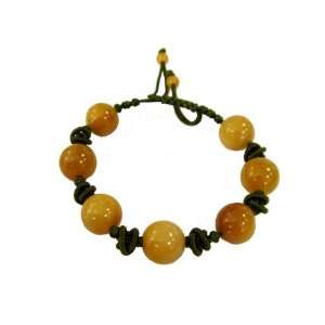  Hand Tied Natural Yellow Jade Bead Knot Linked Bracelet 