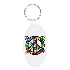   Oval Keychain Peace Symbol Sign Dripping Paint 