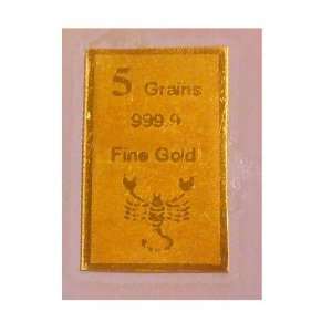    5 Grain .999 Fine Pure Solid Gold Bullion Bar 