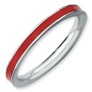  Red Enamel Stackable Ring 2.25mm   Size 7: Jewelry