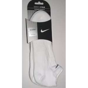  Nike 3 Pair Mens NO SHOW White Sock  Size 8 12 Sports 