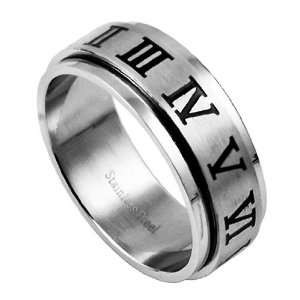  316L stainless Steel Roman Numeral Ring   Size 15: Jewelry