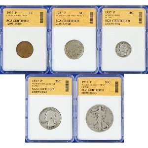  1937 P Mint 5 Coin Year Set   SGS Certified Authentic 