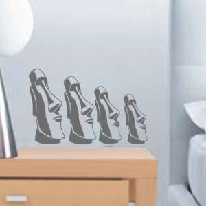  Grey Easter Island Head 4 Pack Multi Size Wall Decals 