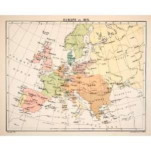  1897 Print Map Europe 1815 Great Britain France Spain 