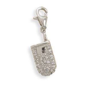    Cell Phone Charm Rhodium Over Sterling Silver CZ   Opens Jewelry