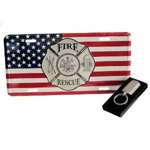  Fire Rescue License Plate (with Key Chain): Automotive