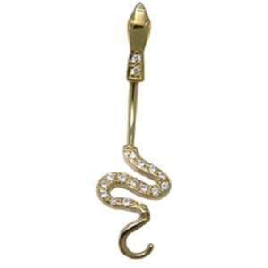    14k Yellow Gold CZ Snake 14g Belly Button Navel Ring: Jewelry