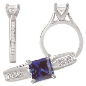 18K lab grown 6mm princess cut blue sapphire color #4 engagement ring 