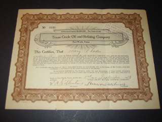 1919 TEXAS CRUDE OIL   Fort Worth   Stock Certificate  