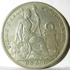 PERU: large 1924/824 silver 1 Sol Philadelphia mint; AU  