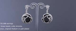 Kinkymerry Luxury elegant earrings Necklace SET CZ ONYX white/gold 