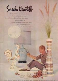 1958 Sascha Brastoff Ceramic Lamp China Vase Photo Ad  