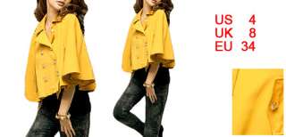 Ladies Half Sleeve Button Tab Epaulette Short Cape Coat    Yellow 