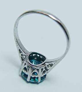 Antique Platinum 4ct Natural Blue Zircon Diamond Heart Filigree Ring 
