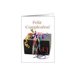 43rd birthday gift with ribbons   Feliz Cumpleaños   Spanish card 