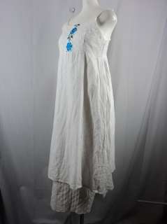WHITE PEASANT mexican embroidered DRESS smocked tank M S festival boho 
