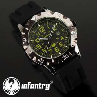 INFANTRY Date Display Military Black Rubber Sport Mens Wrist Watch 