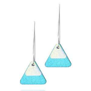   Dichroic Glass Light Blue and Yellow Double Triangle Earrings: Jewelry