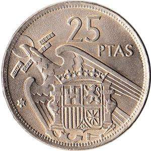 1957 (58) Spain 25 Pesetas Coin KM#787 High Grade  