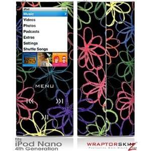 iPod Nano 4G Skin   Kearas Flowers on Black Skin and Screen Protector 