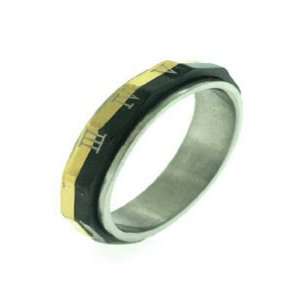   Steel Tri Colored Rolling Roman Numeral Ring, Size 9 Jewelry
