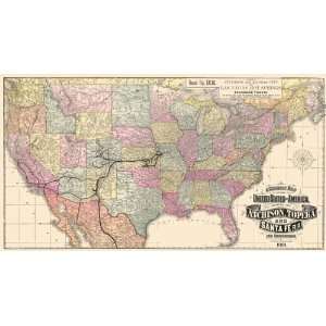  U.S.A. RAILROAD ATCHISON/SANTA FE/TOPEKA MAP 1881