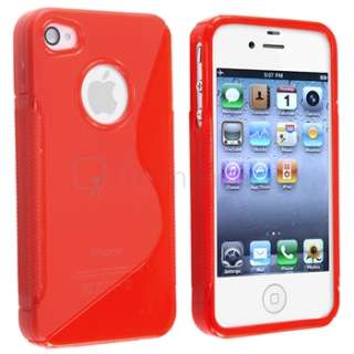 for iPhone 4 4S 4G 4GS G RED CASE+Anti Glare FILM+CHARGER  