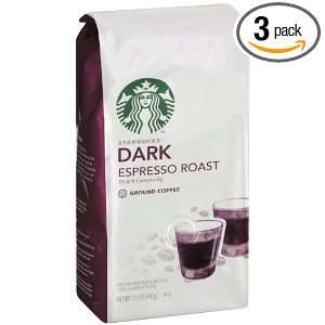 Starbucks Dark Espresso Roast Ground Coffee, 12 Ounce Bags (Pack of 3 