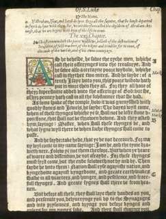 1552 Tyndale Black Letter Bible Leaf/RARE/HANDCOLORED WOODCUT/WIDOWS 