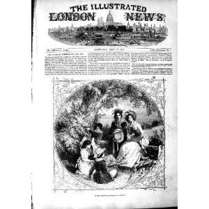 1851 SCENE MAYING LADIES CHILDREN COUNTRY OLD PRINT