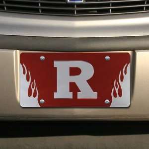   Scarlet Knights Scarlet Mirrored Flame License Plate Automotive