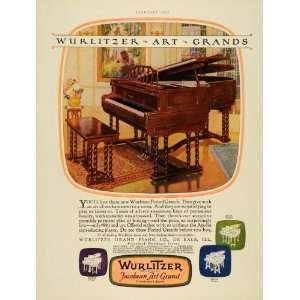 1926 Ad Wurlitzer Jacobean Art Grand Piano De Kalb IL   Original Print 