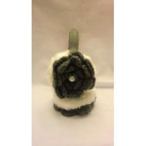   Cute Gray Flower Ear Muffs with Faux White Fur for Woman and Teens