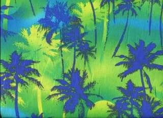 PALM TREES IN BLUE GREEN YELLOW Cotton Quilt Fabric  