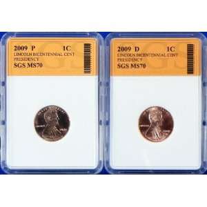  2009 P & D UNC Presidency Lincoln Cent Set SGS Graded MS70 