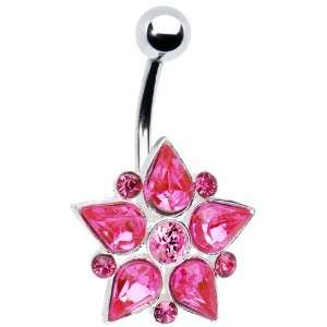  Pink Gem Teardrop Flower Belly Ring: Jewelry