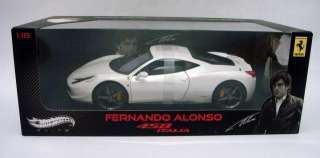 18 Elite Ferrari 458 Italia Alonso White Die Cast Model New Arrival 