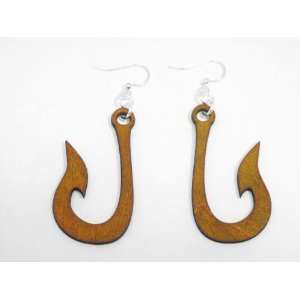  Tangerine Fishing Hook Wooden Earrings GTJ Jewelry