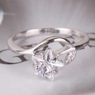 Classic 18K white gold filled swarovski crystal star engegament ring 