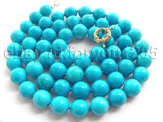 35 Genuine Natural Blue 14mm Round Turquoise Necklace  