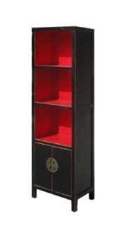Moon Face Bookcase Black Silk Lacquer Red Shelves Display Cabinet 