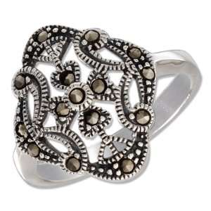   : Sterling Silver Scrolled Filigree Marcasite Ring (size 08): Jewelry