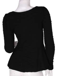 CREW NECK BEADED PUFF SLEEVE PEPLUM TOP 2320  