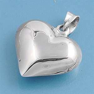 925 Sterling Silver Puffed Heart Pendant 23mm Necklace  