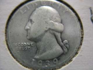 1939 Washington Silver Quarter A Fine 25¢ Cents Coin  