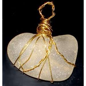   Clear SEA GLASS PUFFY HEART wire wrapped PENDANT: Everything Else