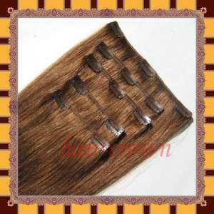 8PCS Clip In REMY Human Hair Extensions #6 Medium Brown  