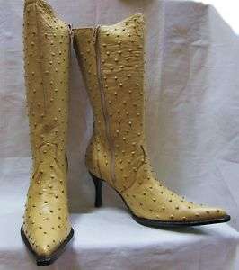 WOMENS OSTRICH CROCODILE POINTY BOOTS SHOES DOLCE PELE  